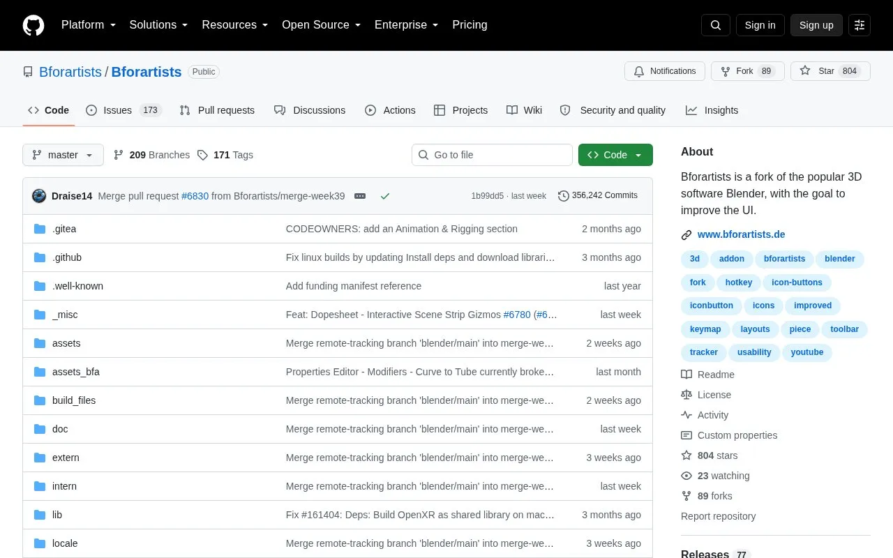 Bforartists homepage screenshot
