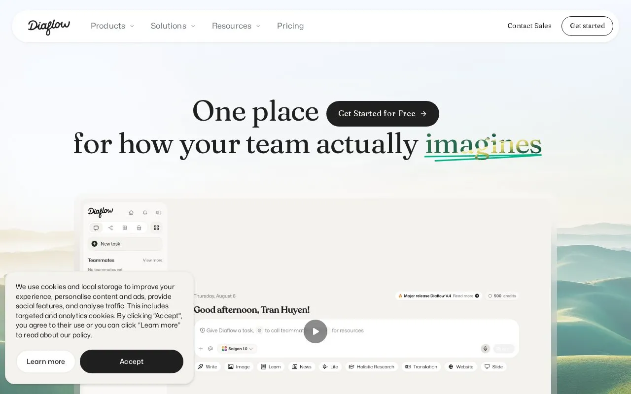 Diaflow homepage screenshot