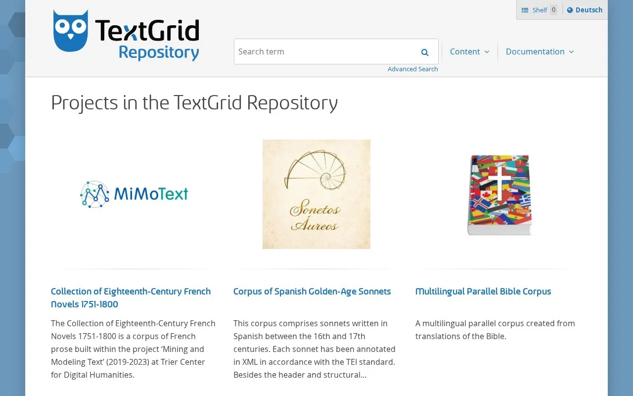 TextGrid Repository homepage screenshot