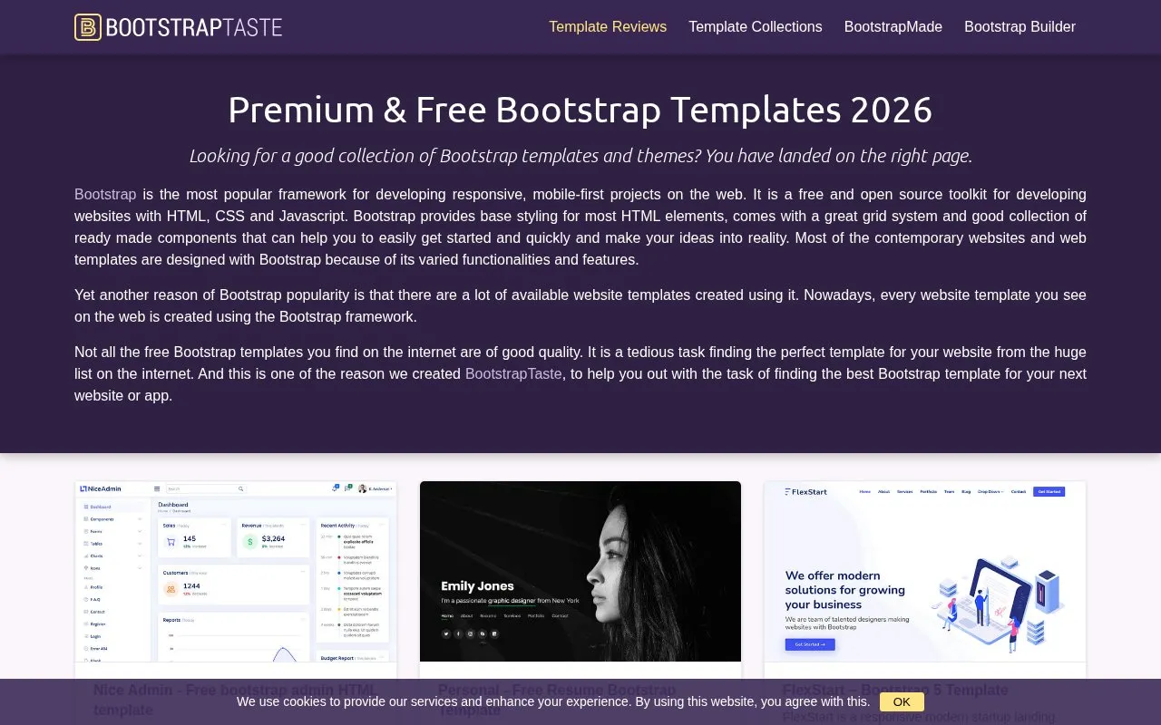 Bootstraptaste homepage screenshot