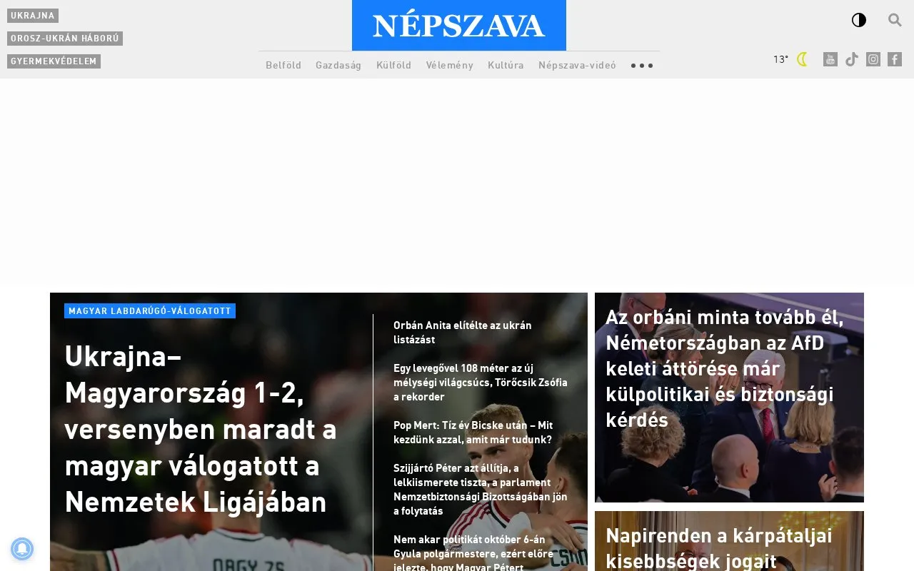 Népszava homepage screenshot