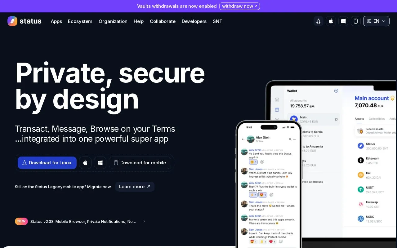 Status homepage screenshot