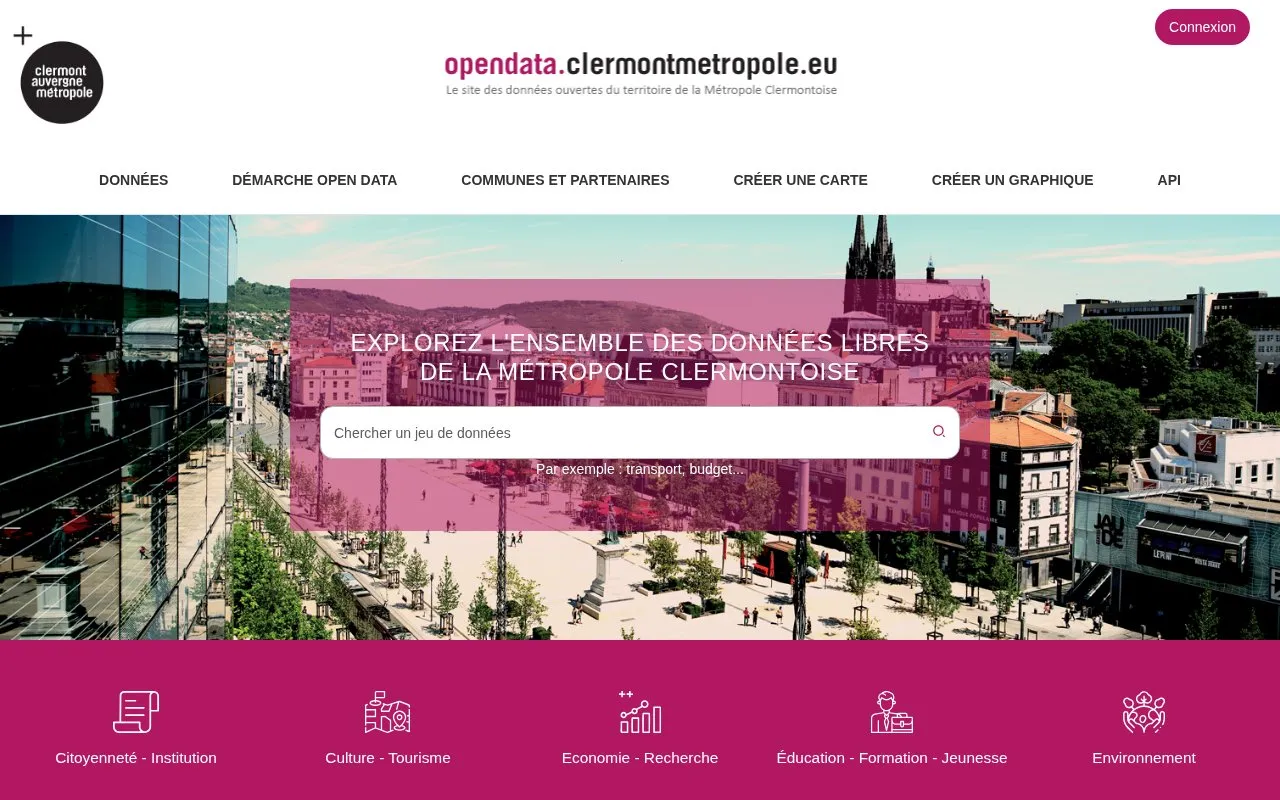 Clermont Auvergne Métropole open data portal homepage screenshot