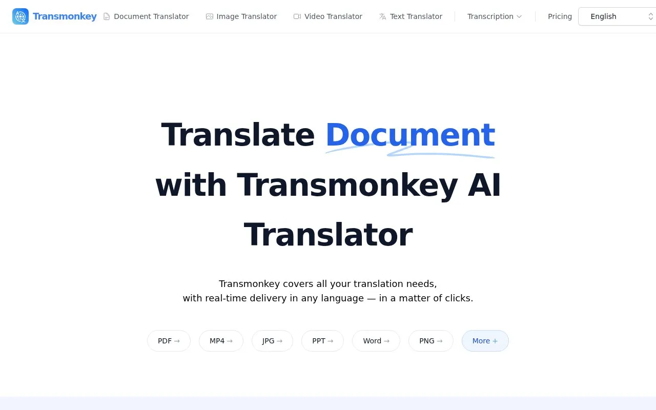 Transmonkey homepage screenshot