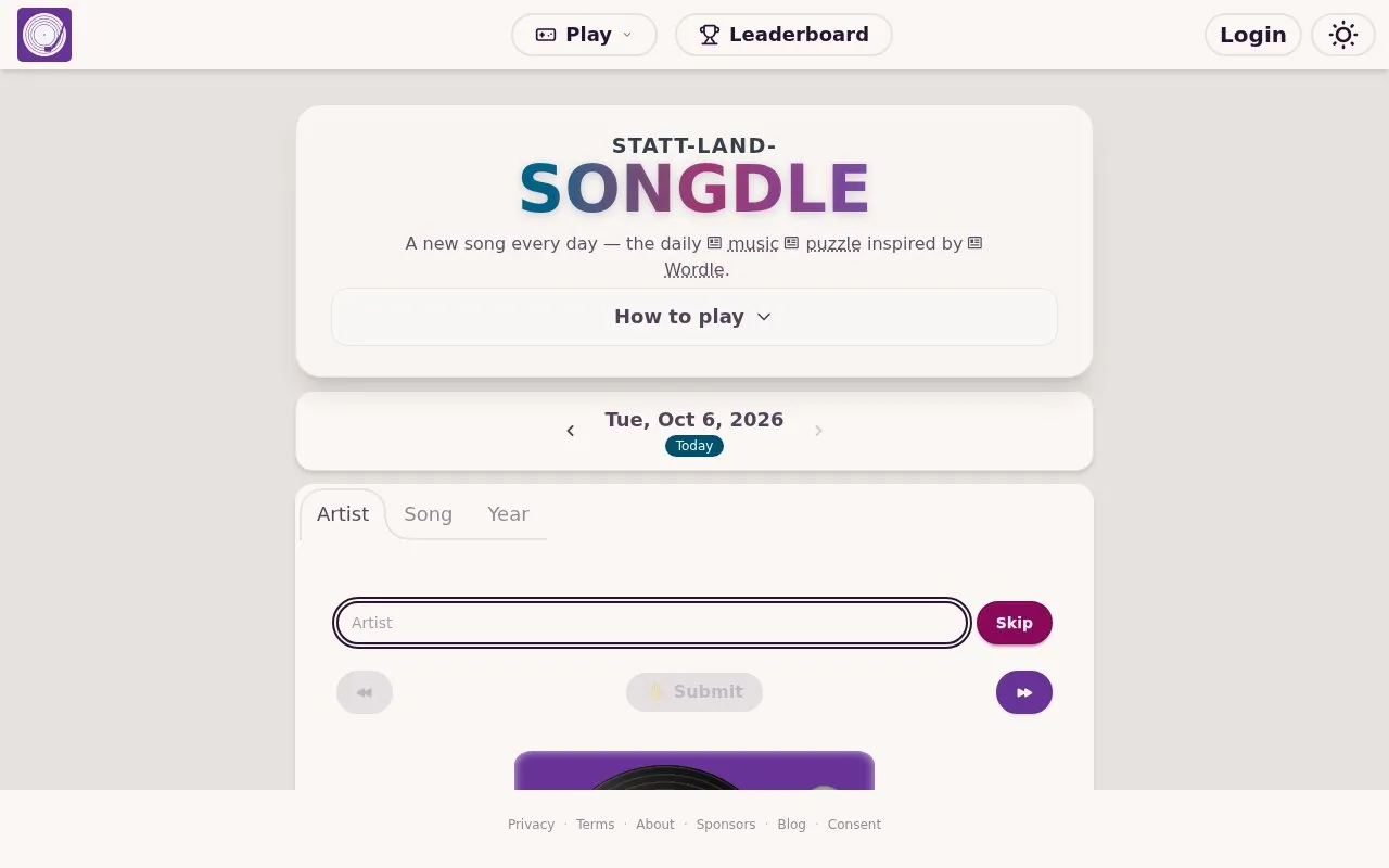 Songdle homepage screenshot