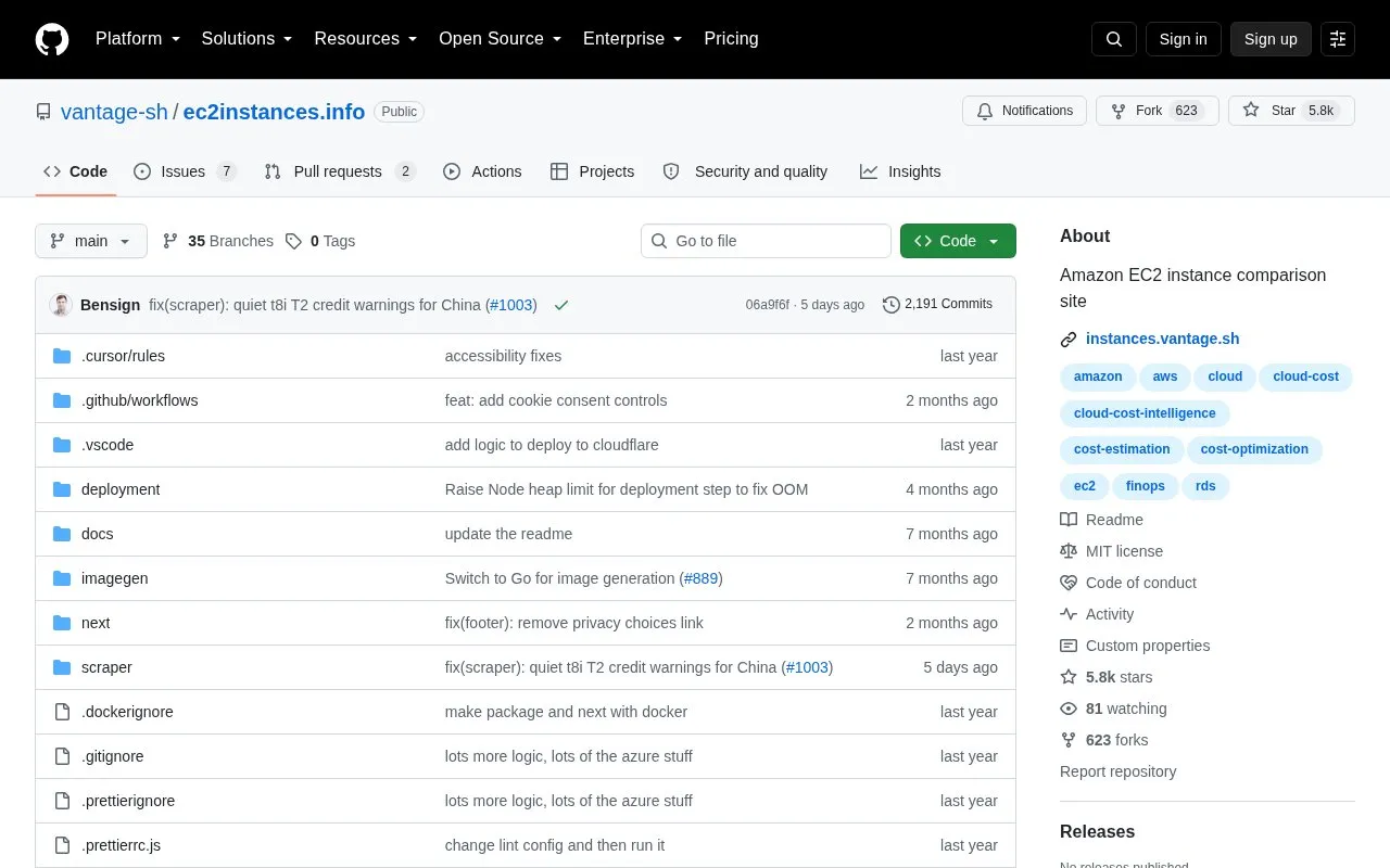 Ec2instances.info homepage screenshot