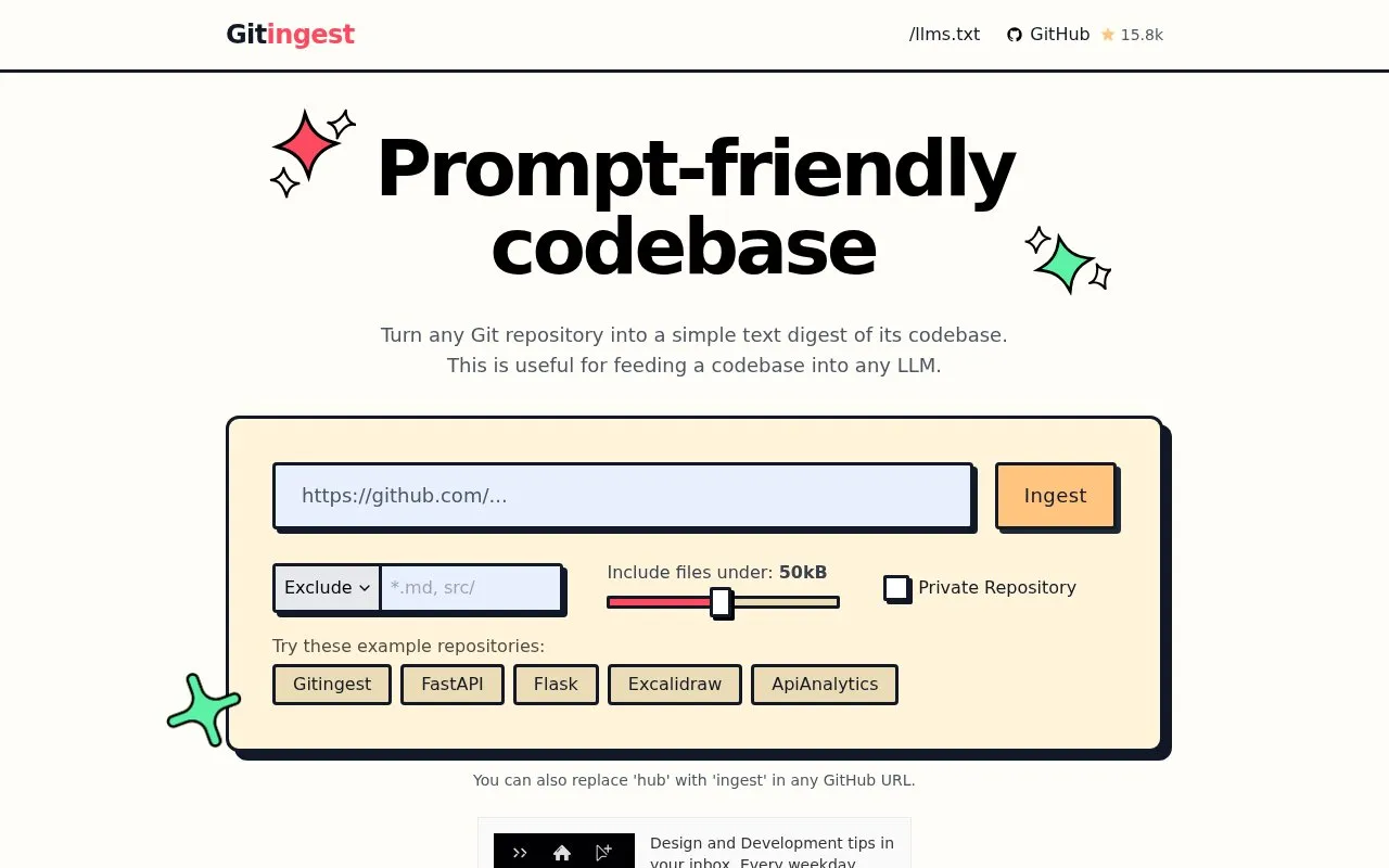 Gitingest homepage screenshot