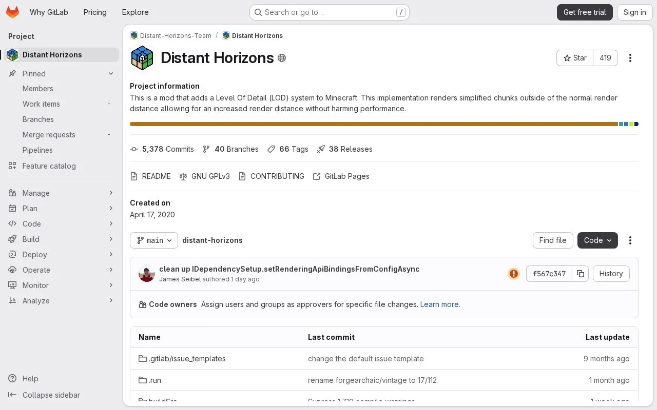Distant Horizons homepage screenshot