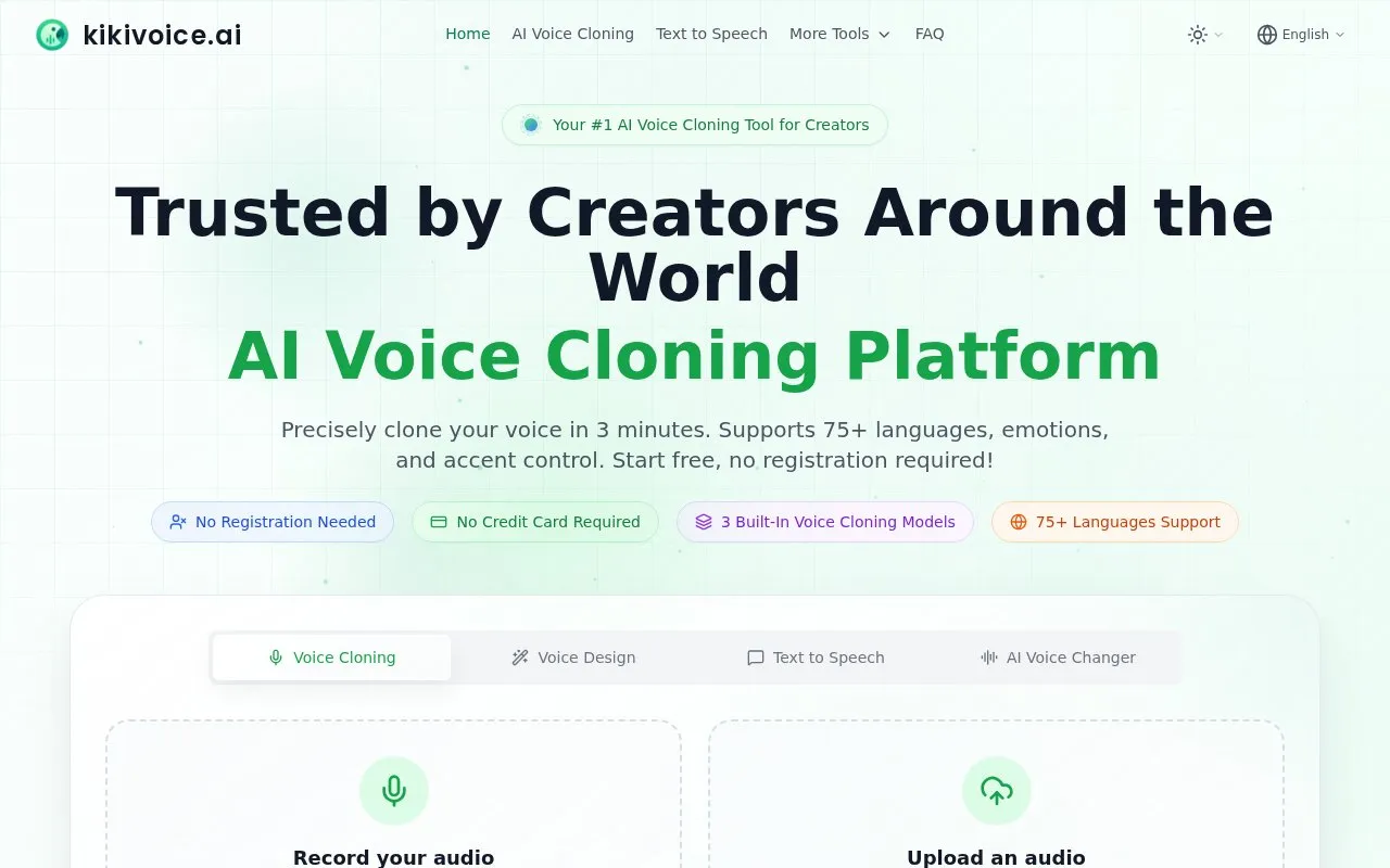 KikiVoice homepage screenshot