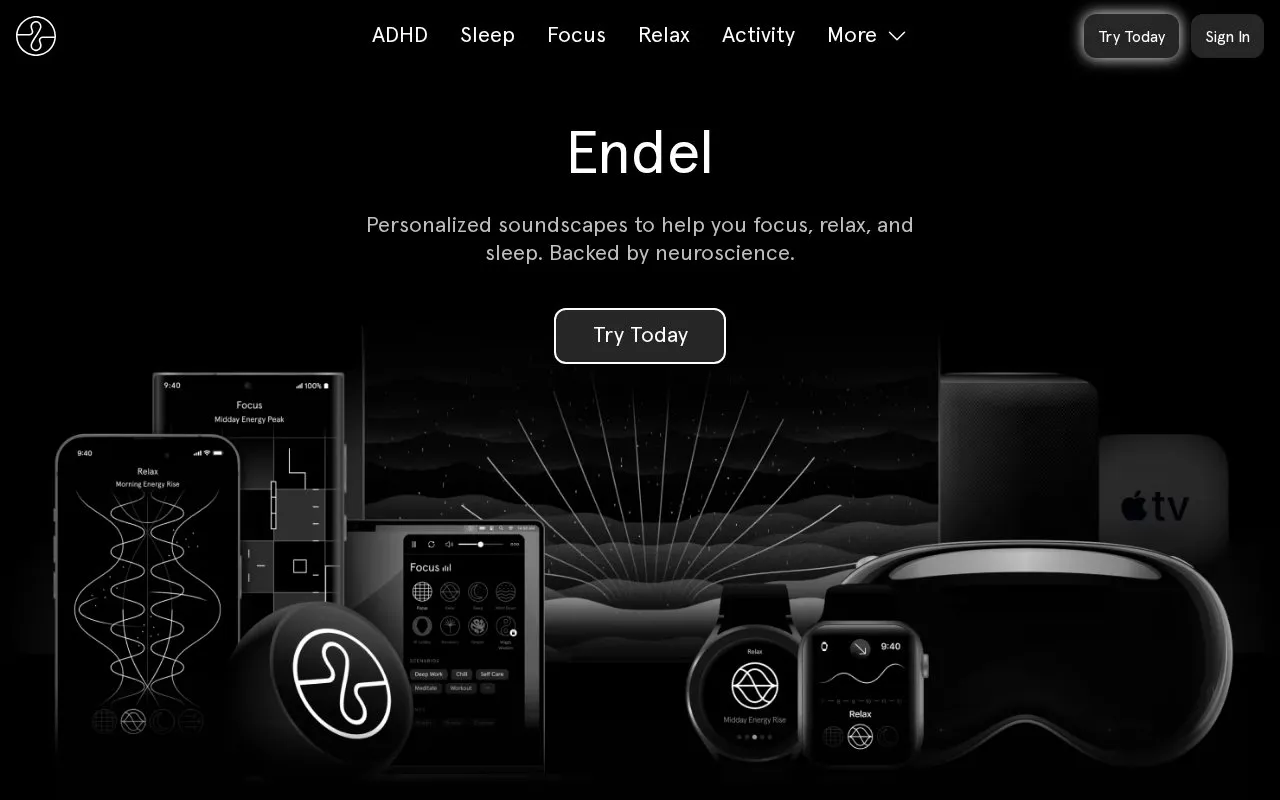 Endel homepage screenshot