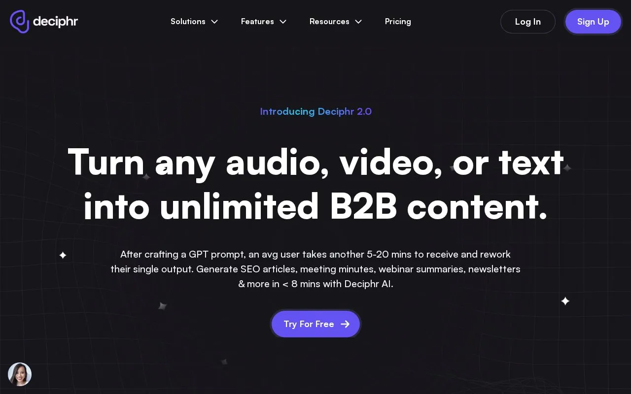 Deciphr AI homepage screenshot