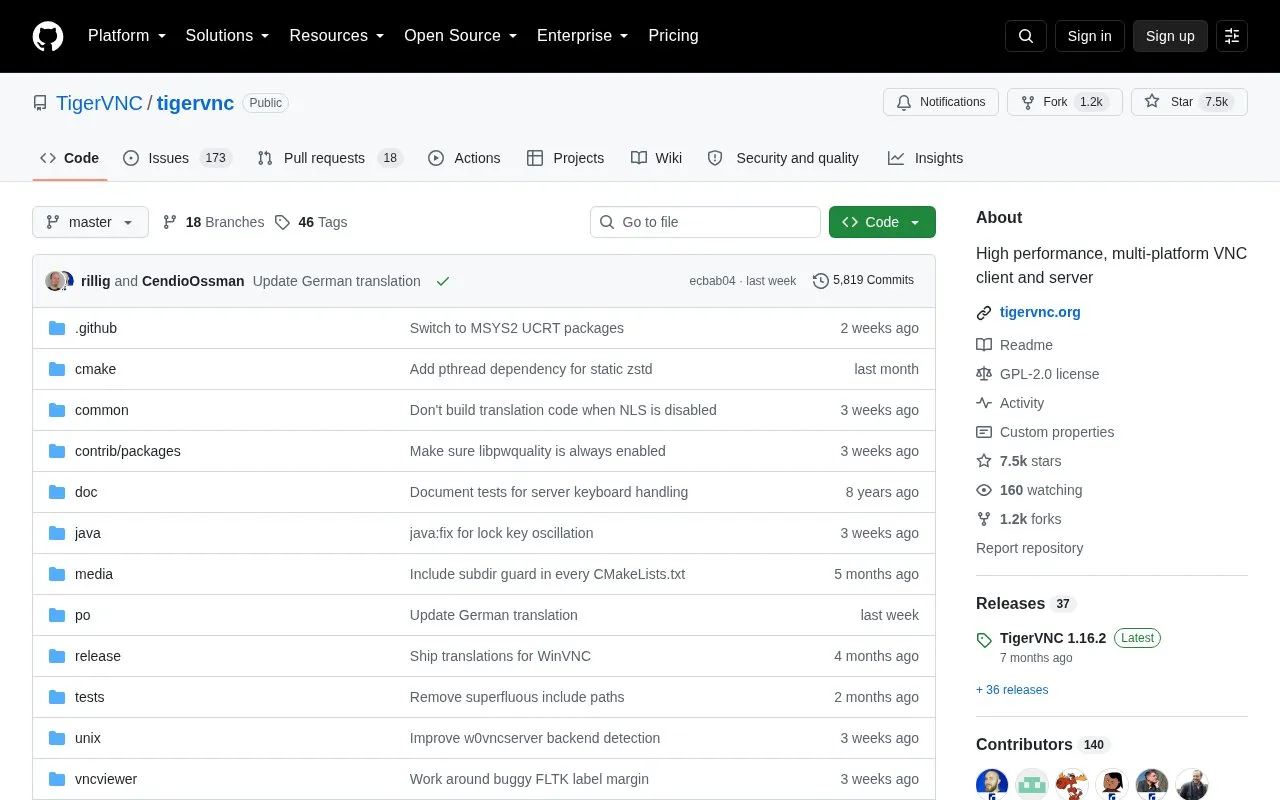 Tigervnc homepage screenshot