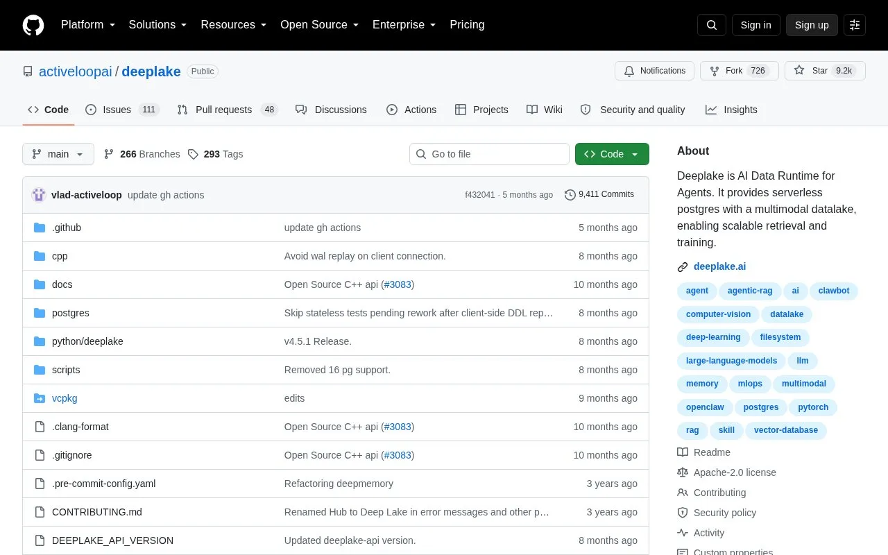 deeplake homepage screenshot