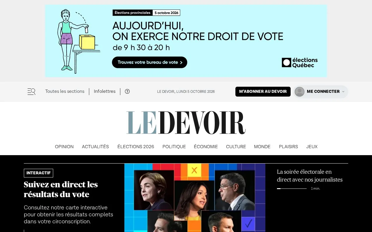 Le Devoir homepage screenshot