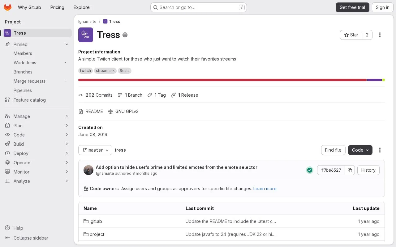Tress homepage screenshot