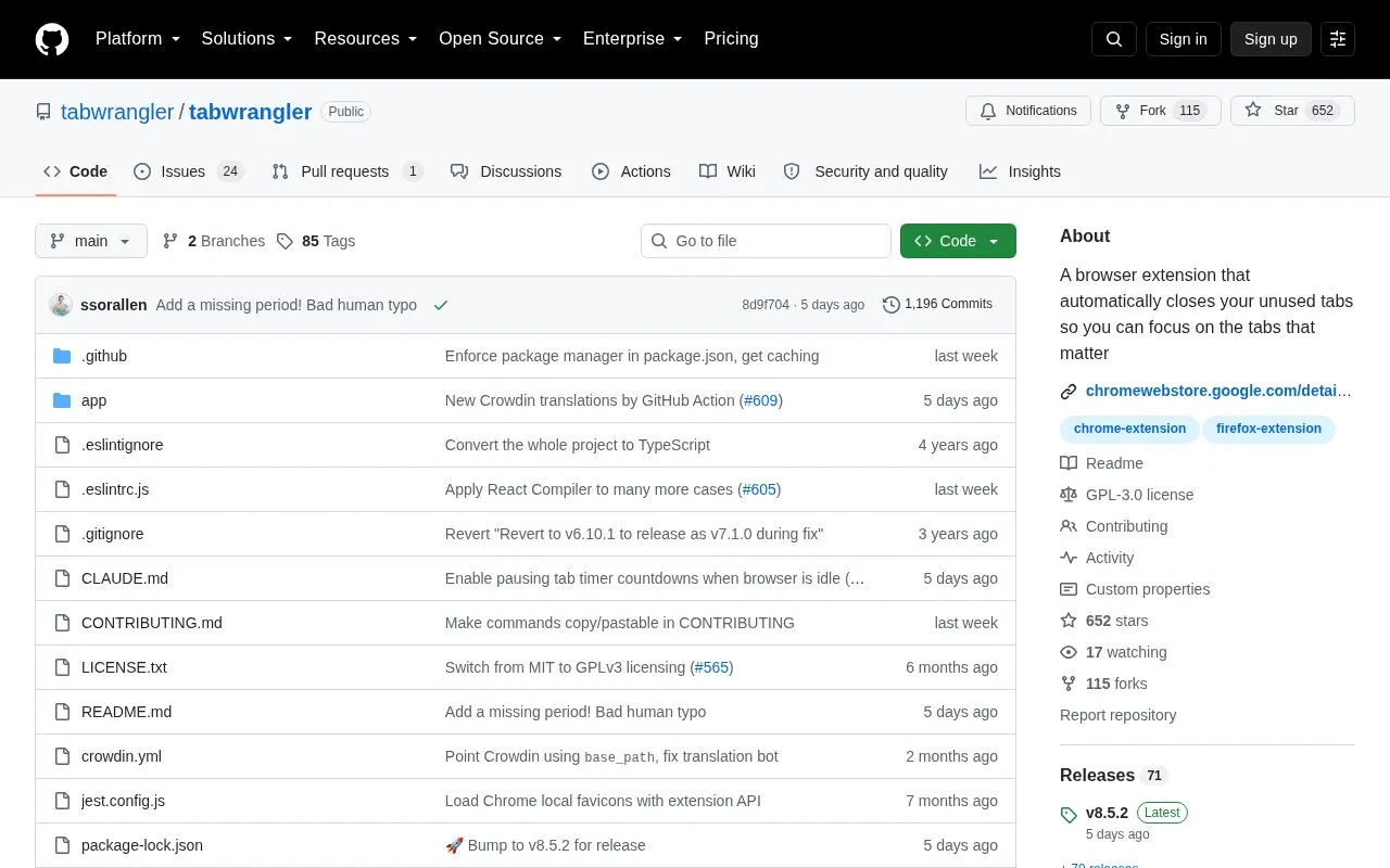 Tab Wrangler homepage screenshot