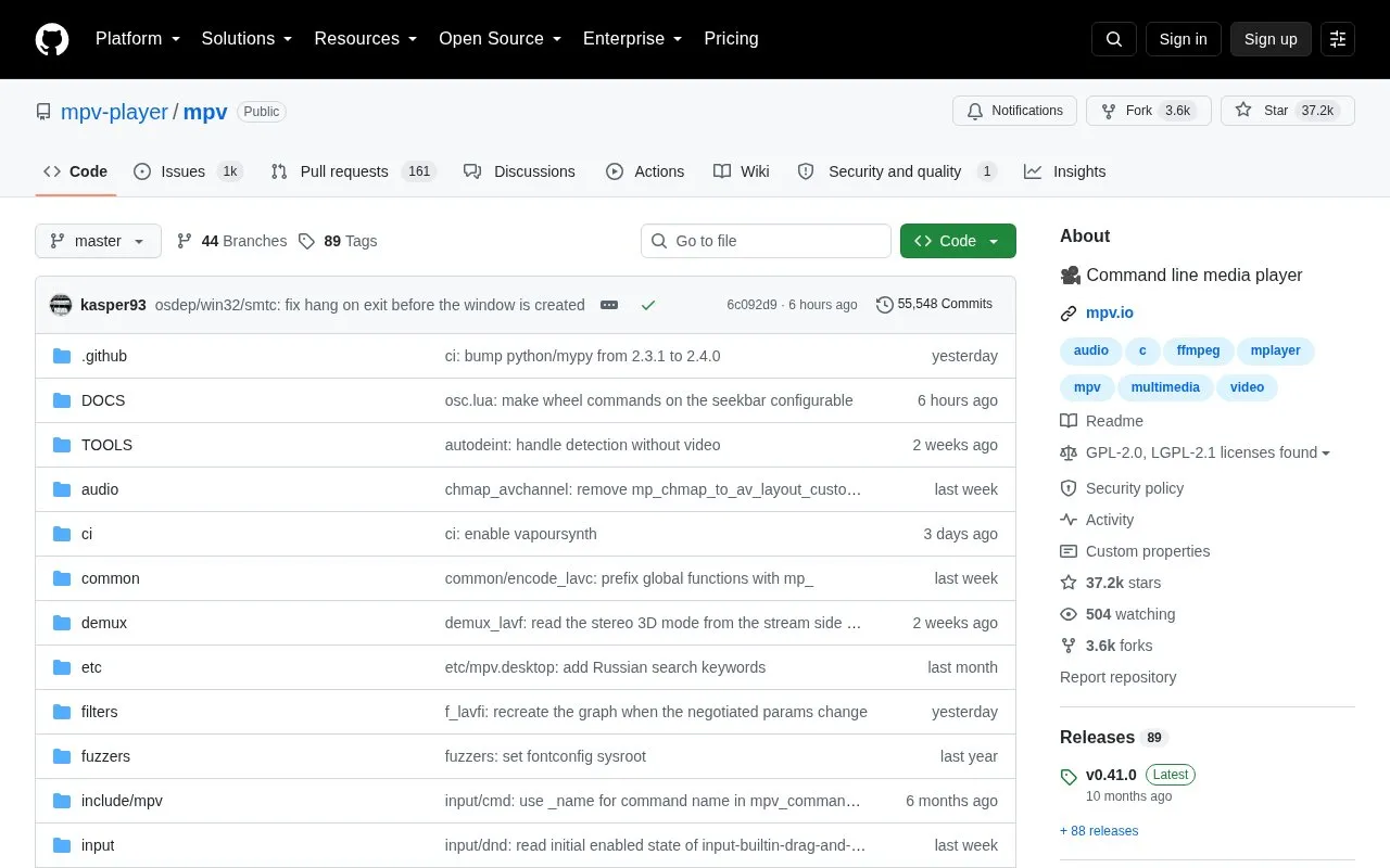 Mpv homepage screenshot