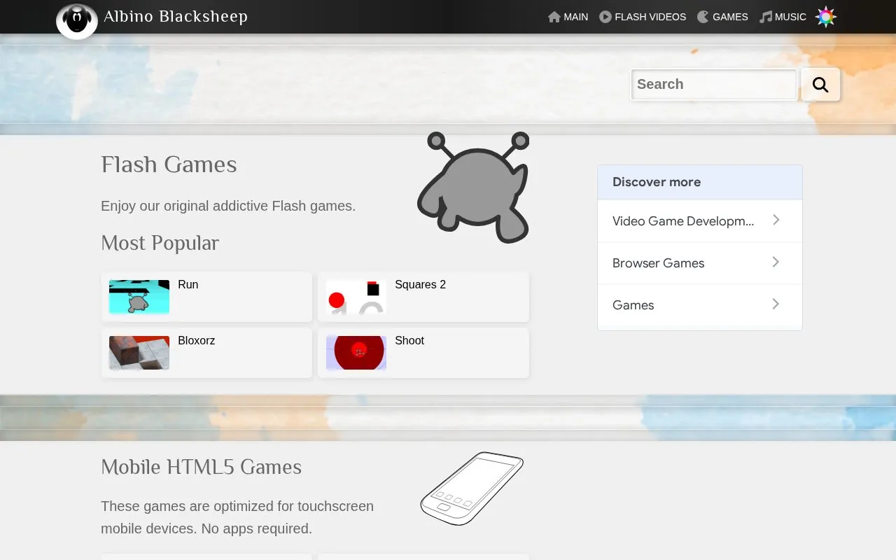 AlbinoBlackSheep homepage screenshot