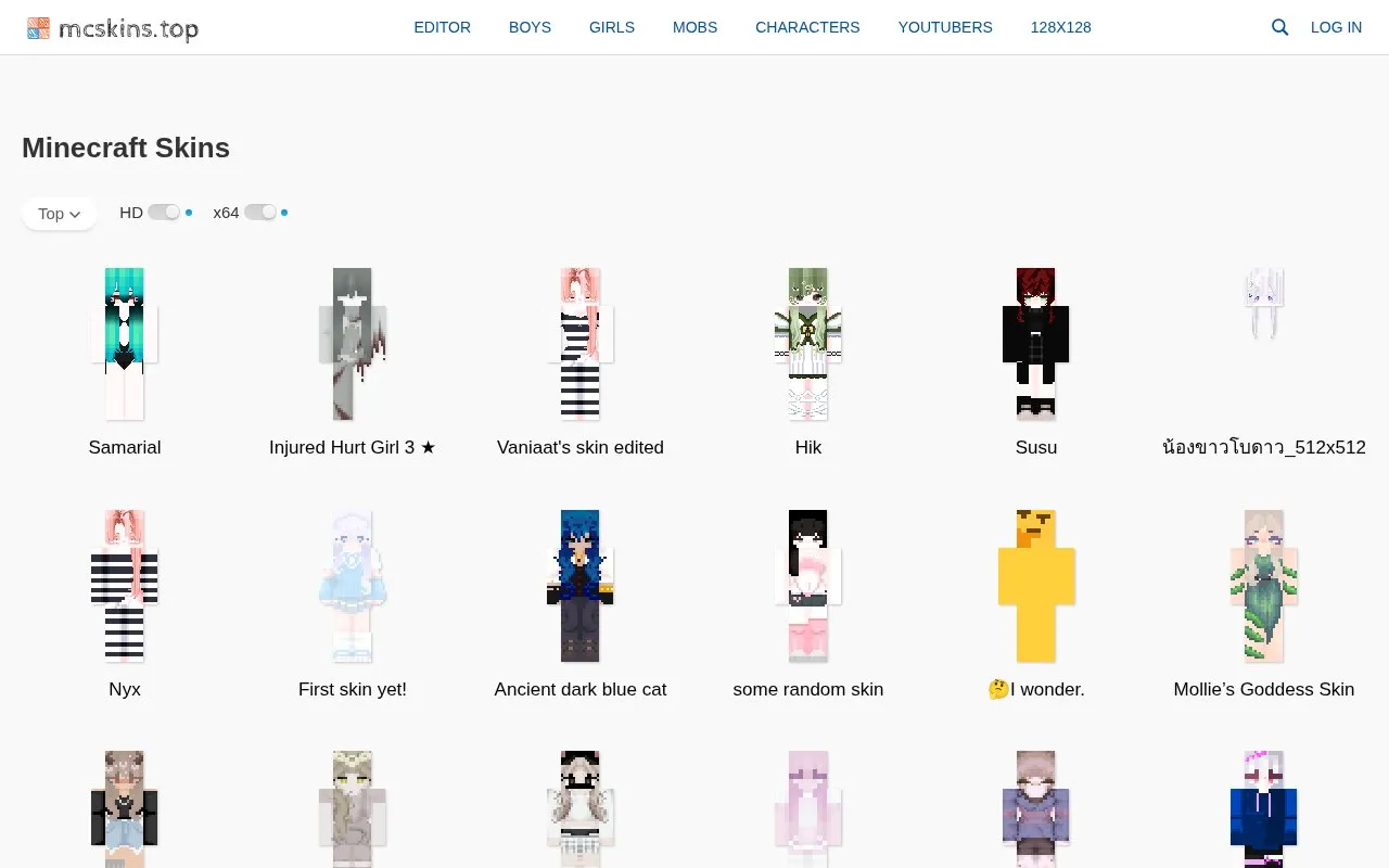 MCSkins homepage screenshot