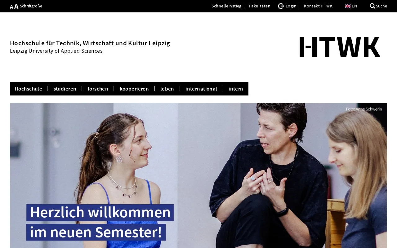 Hochschule fur Technik, Wirtschaft und Kultur Leipzig homepage screenshot