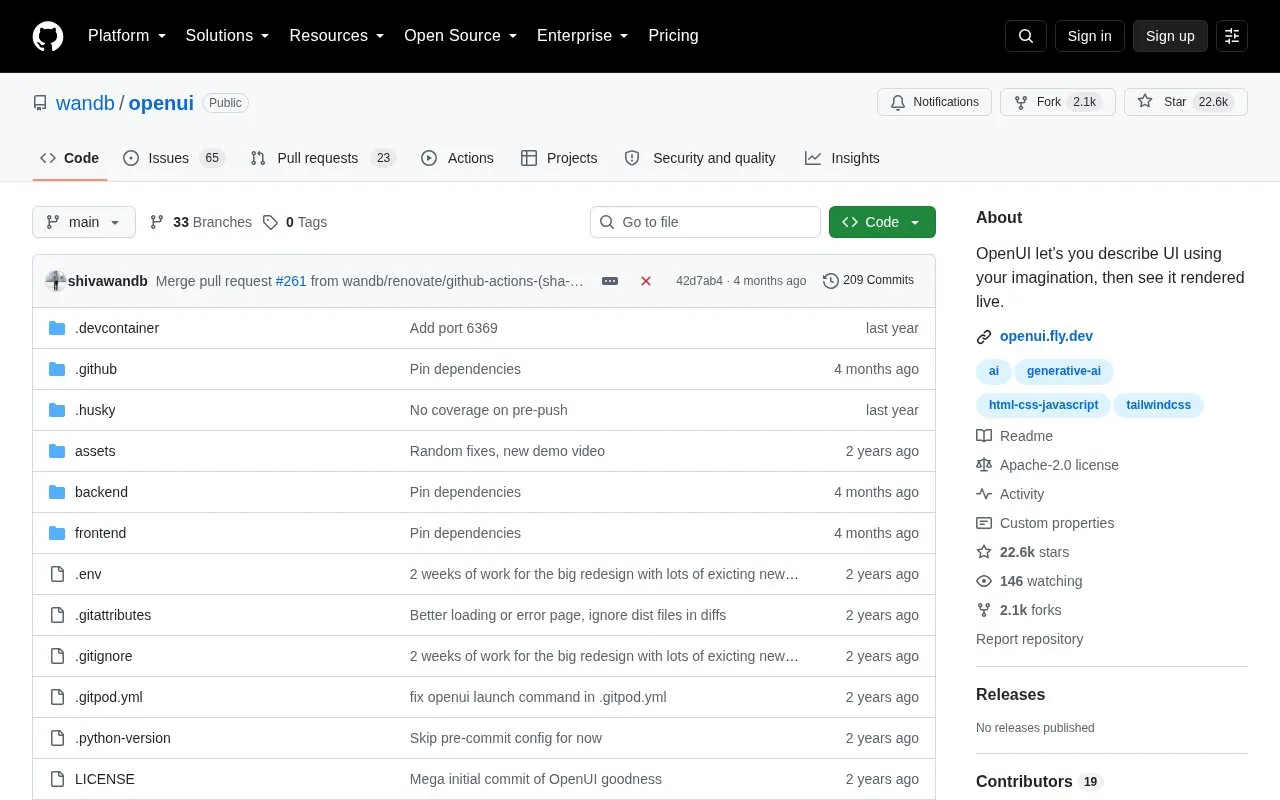 OpenUI homepage screenshot