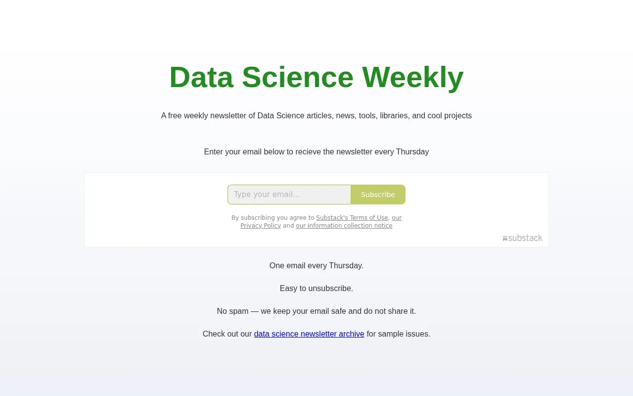 Data Science Weekly homepage screenshot