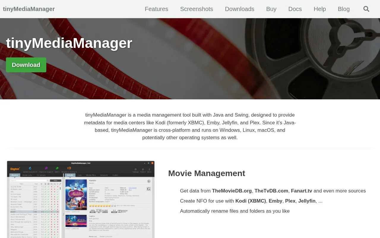 tinyMediaManager homepage screenshot