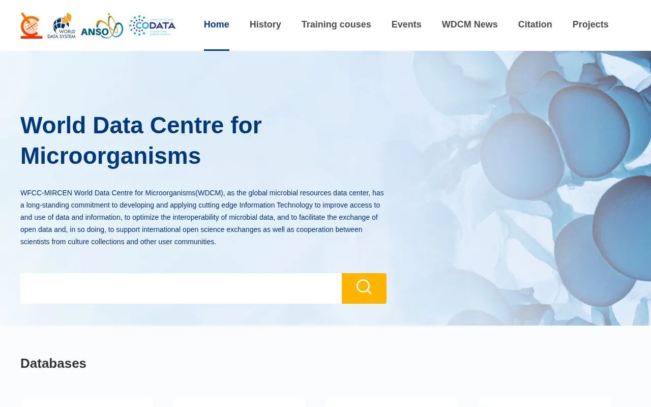 World Data Center of Microorganisms homepage screenshot