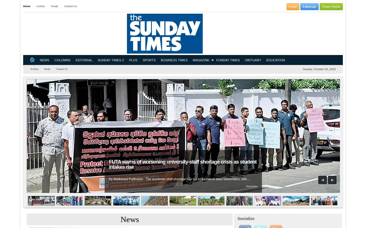 The Sunday Times homepage screenshot