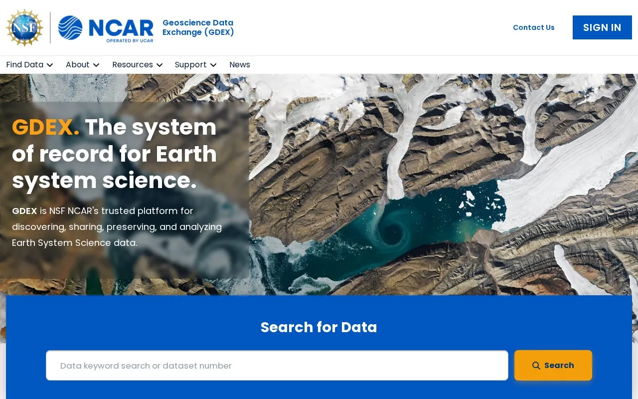 Climate Data Gateway at NCAR homepage screenshot