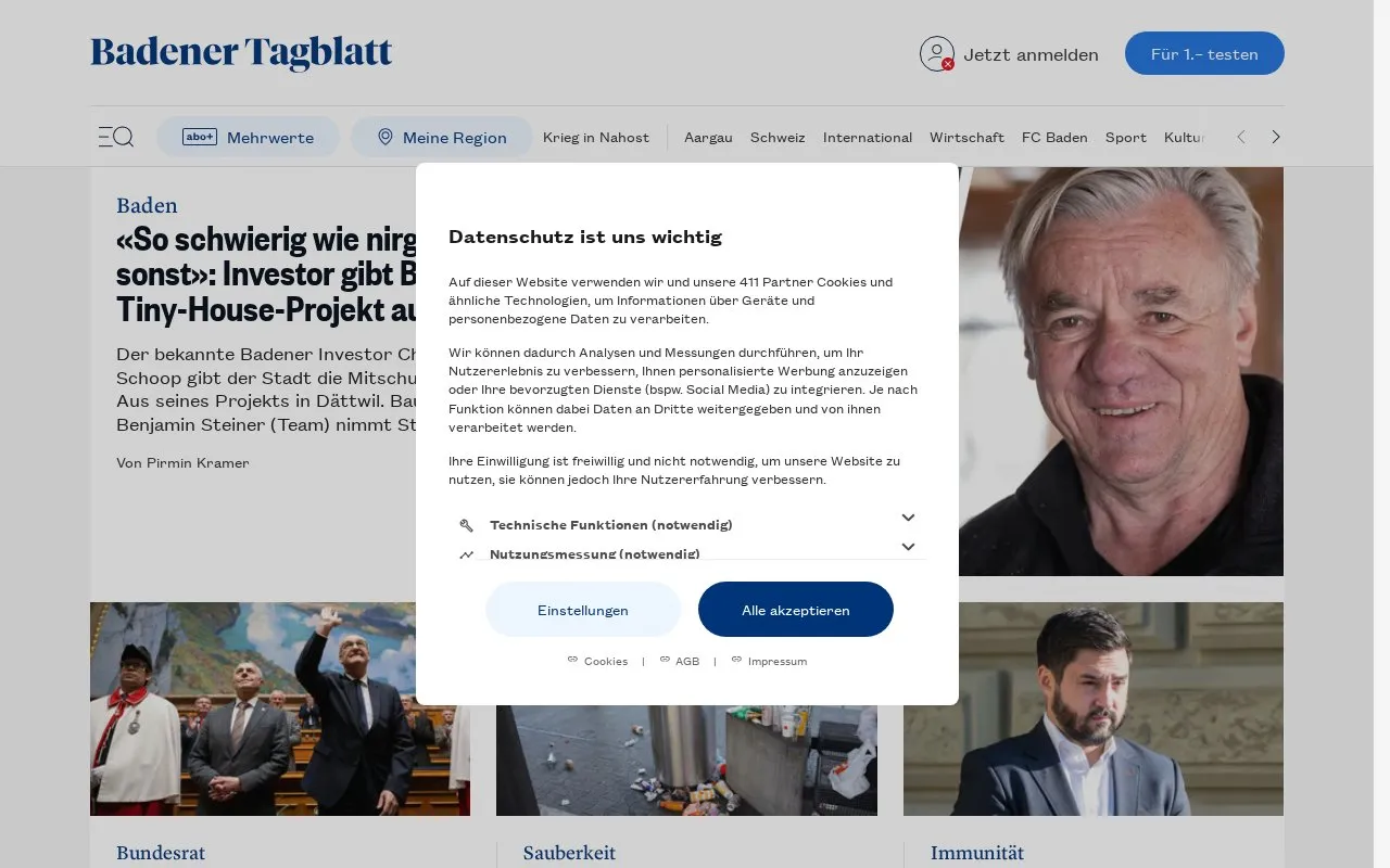 Badener Tagblatt homepage screenshot