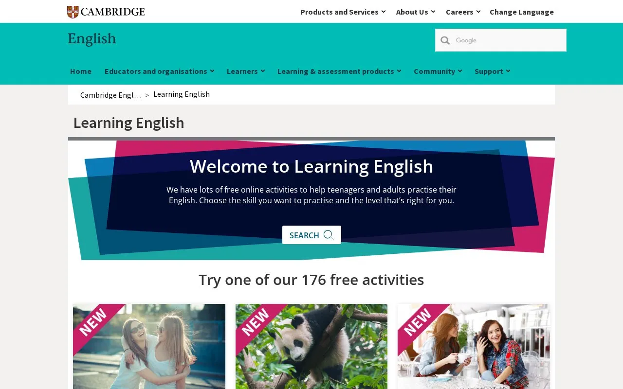 Cambridge Online homepage screenshot