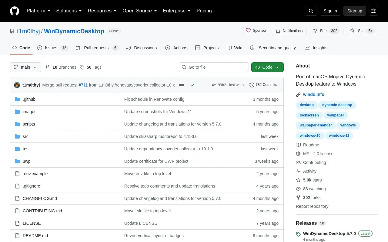 WinDynamicDesktop homepage screenshot