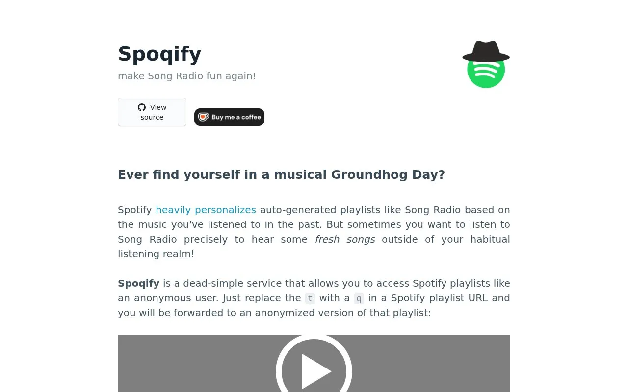Spoqify homepage screenshot