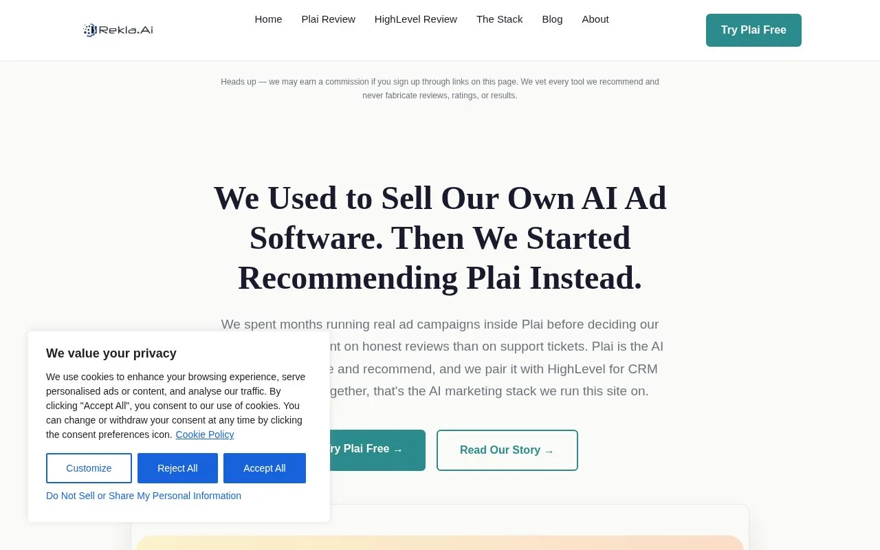 Rekla.AI homepage screenshot