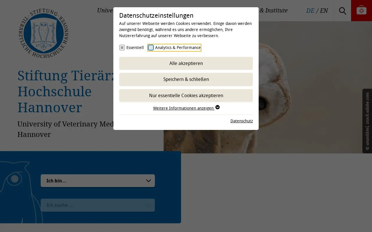 Stiftung Tierärztliche Hochschule Hannover homepage screenshot