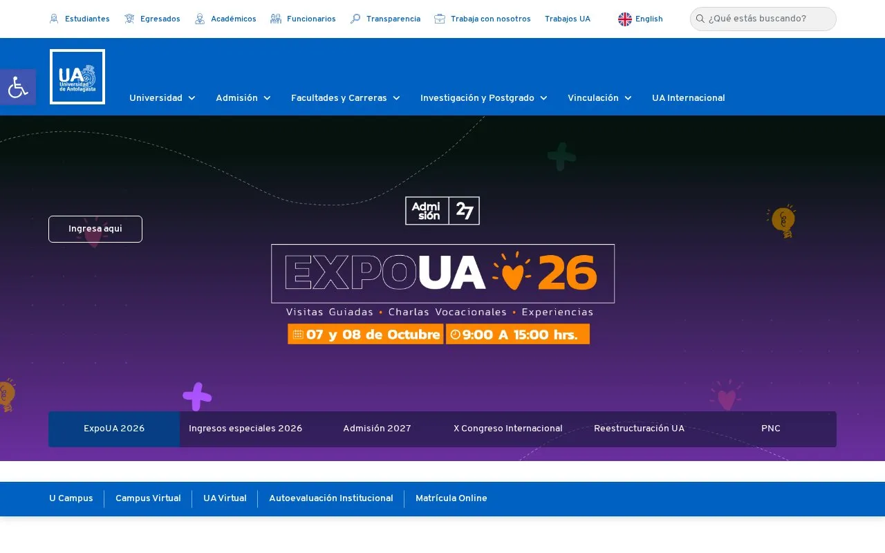 Universidad de Antofagasta homepage screenshot