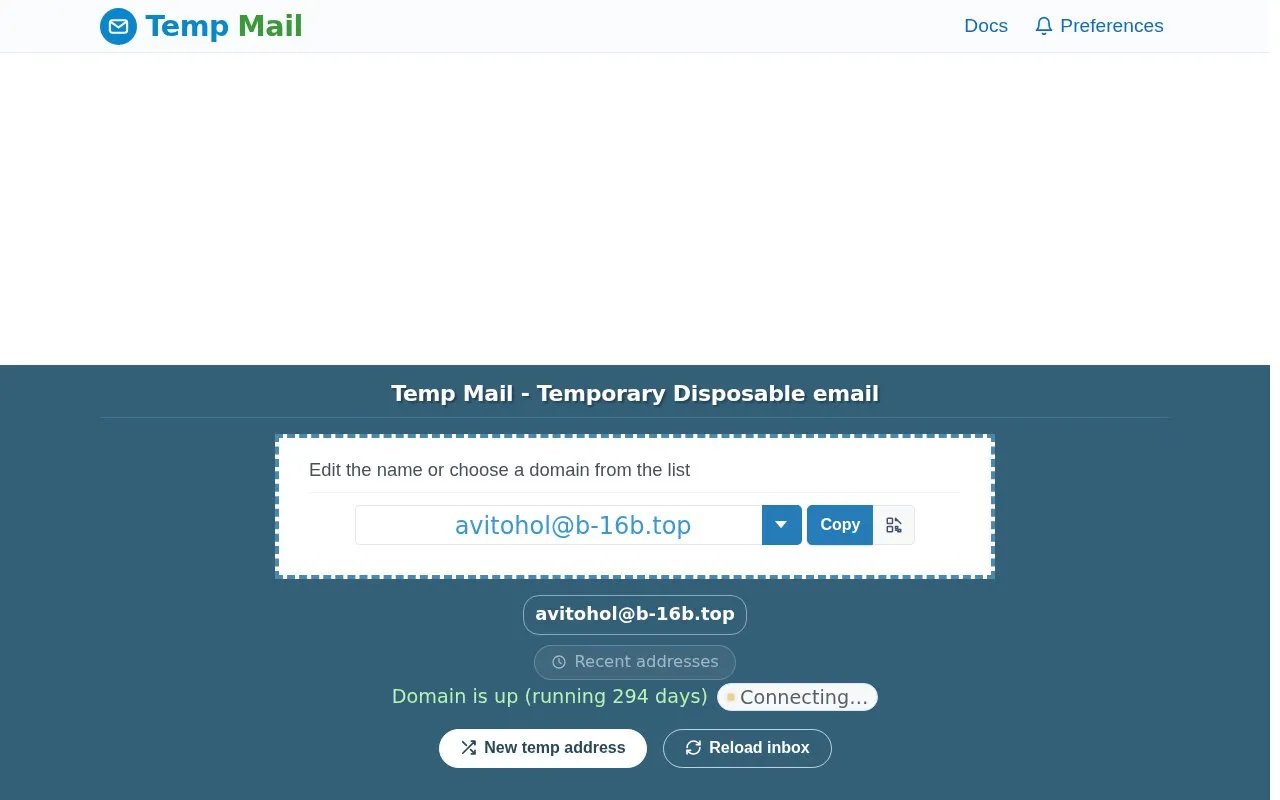 mail-temp.com homepage screenshot