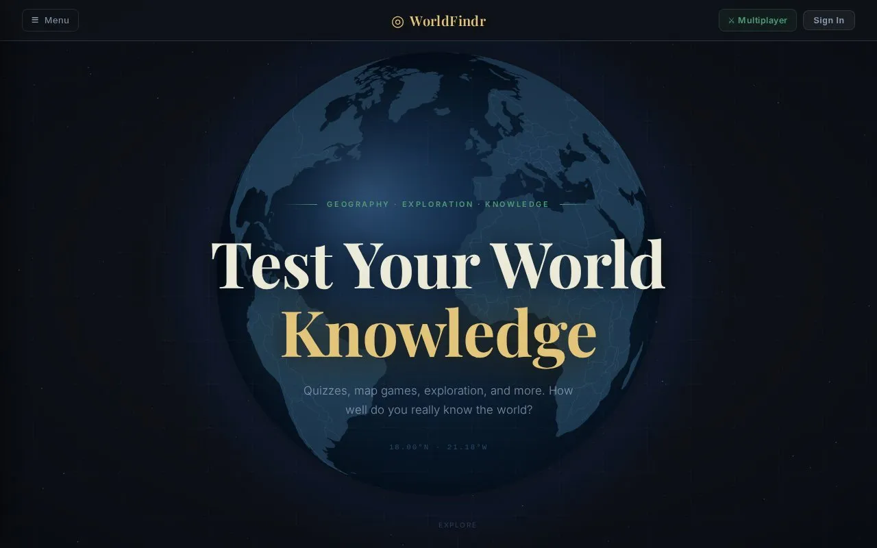 WorldFindr homepage screenshot