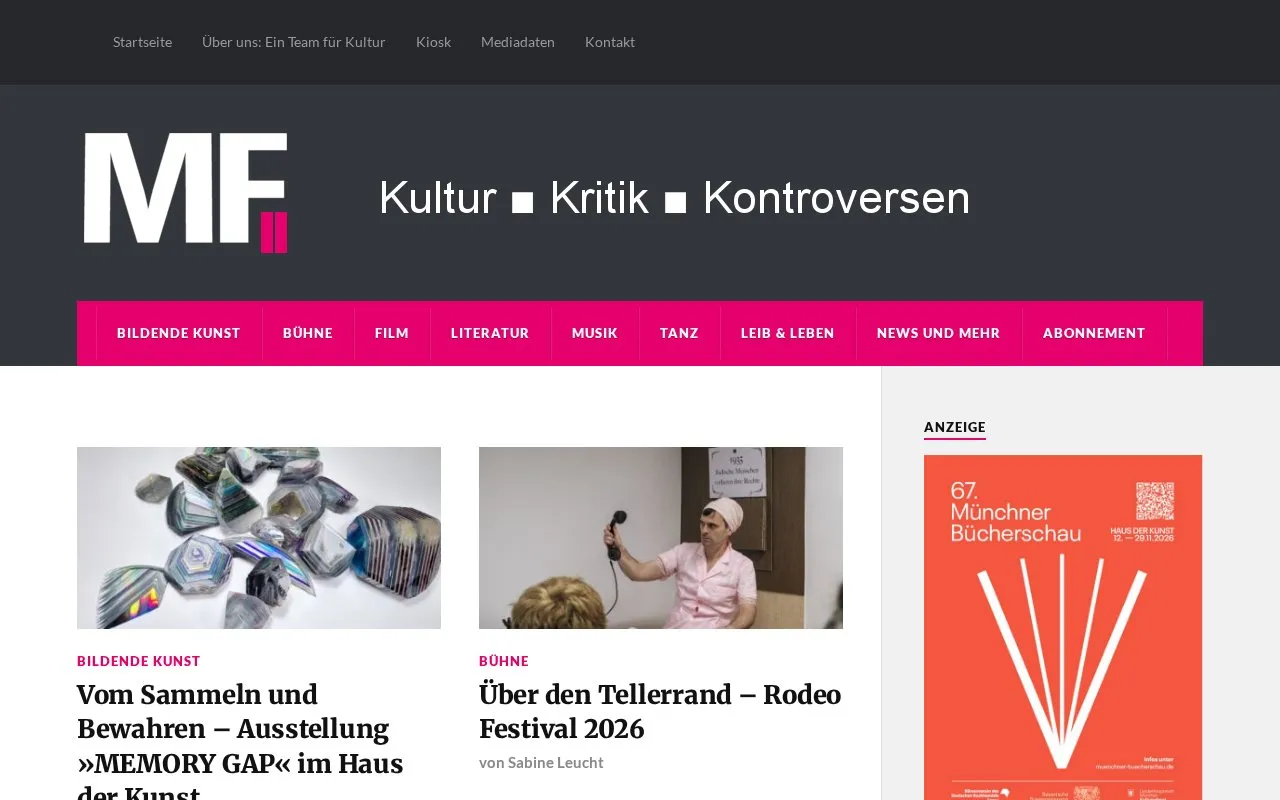 Münchner Feuilleton homepage screenshot