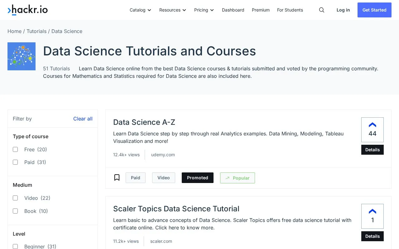 Community Curated Data Science Resources homepage screenshot