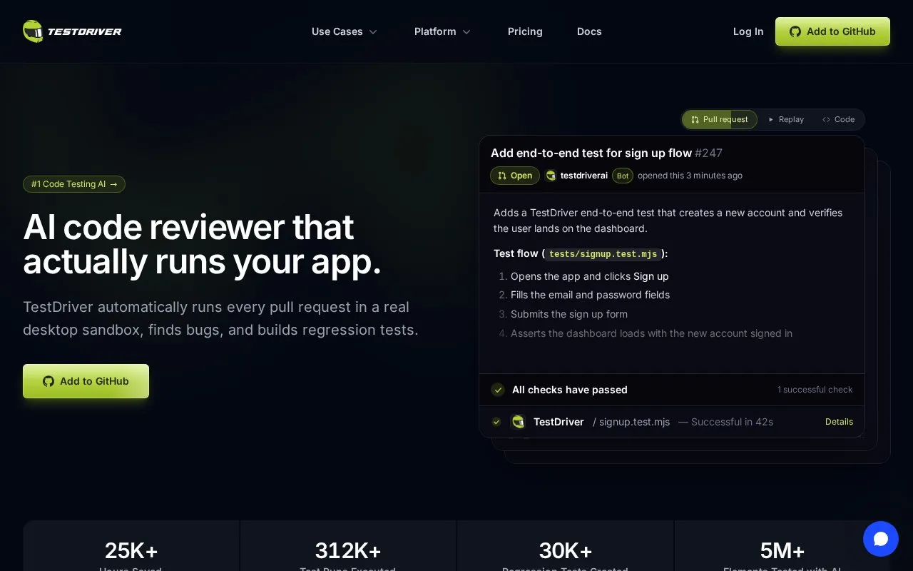 Test Driver homepage screenshot