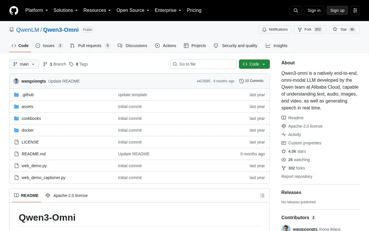 Qwen3-Omni homepage screenshot
