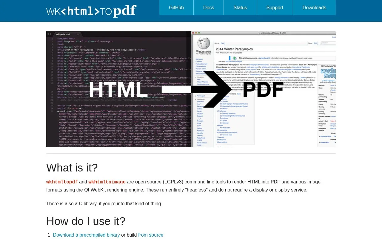 wkhtmltopdf homepage screenshot