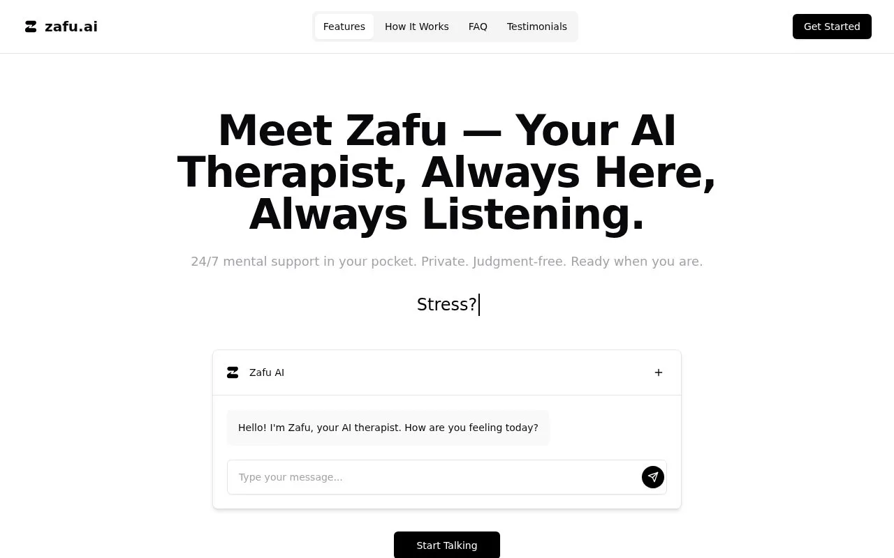 Zafu.ai homepage screenshot