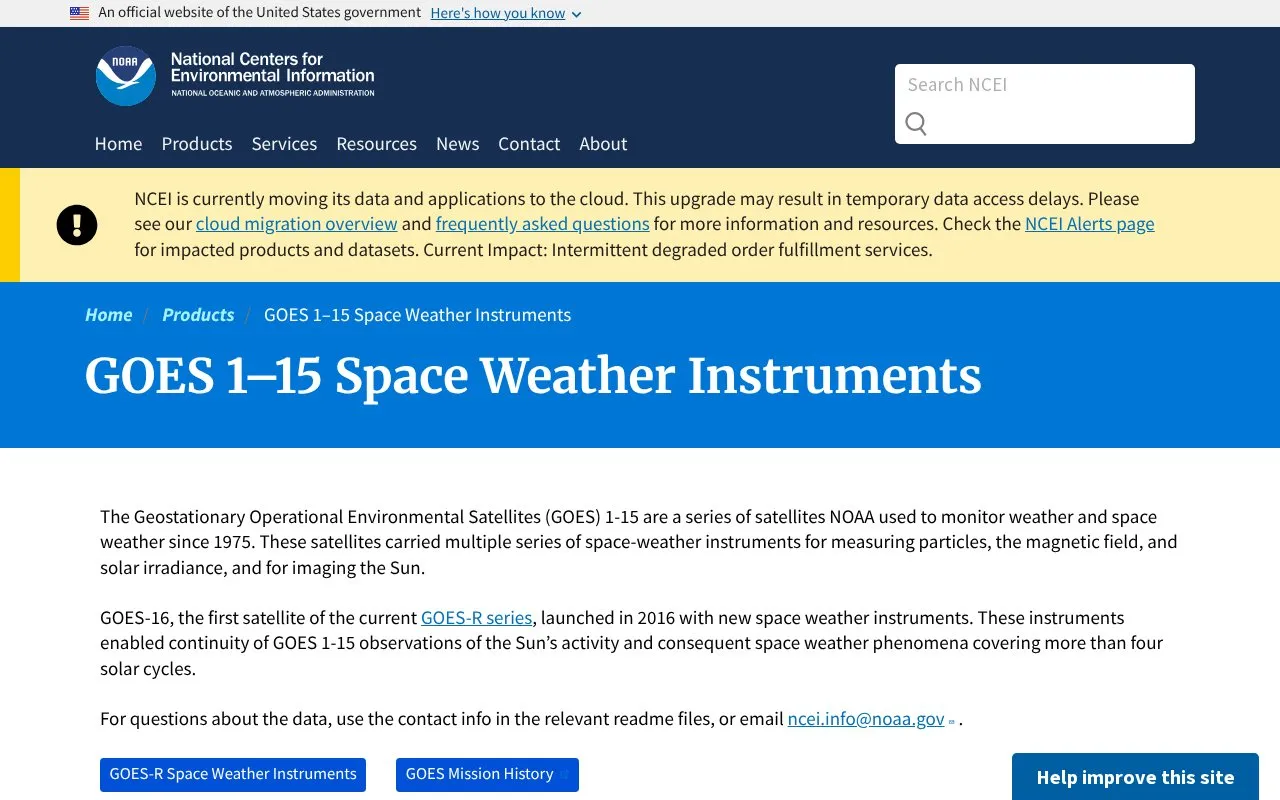 GOES Space Environment Monitor homepage screenshot