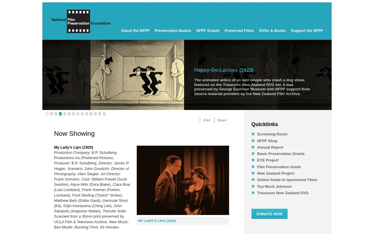 National Film Preservation Foundation homepage screenshot
