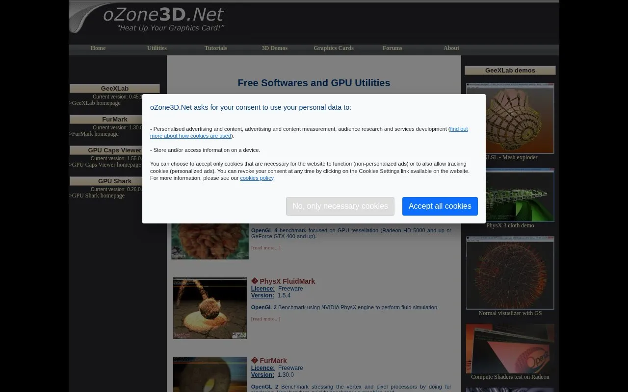 Ozone3D homepage screenshot