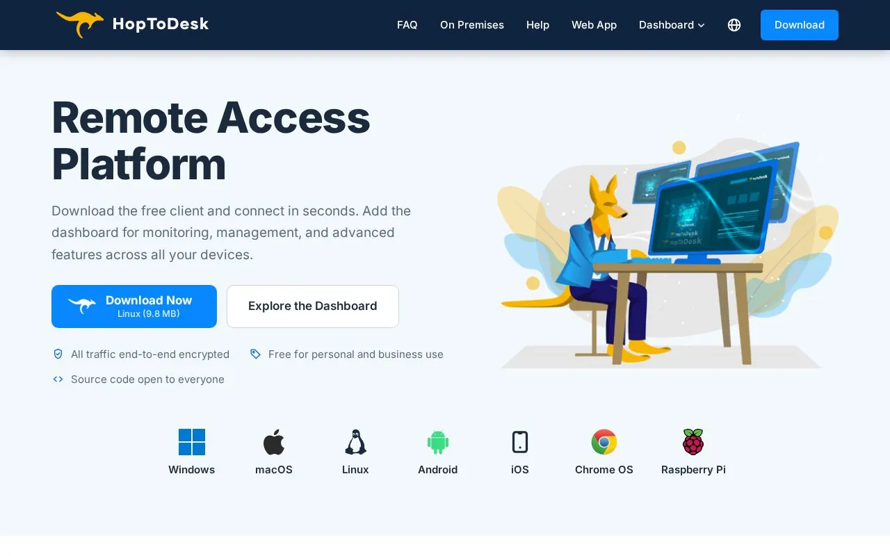 HopToDesk homepage screenshot
