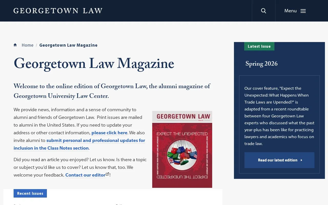 Georgetown Law homepage screenshot